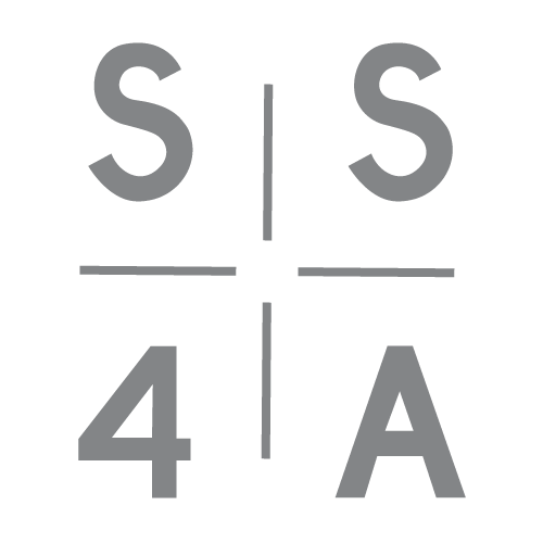 grey SS4A logo with each letter positioned in a quadrant of a divided box