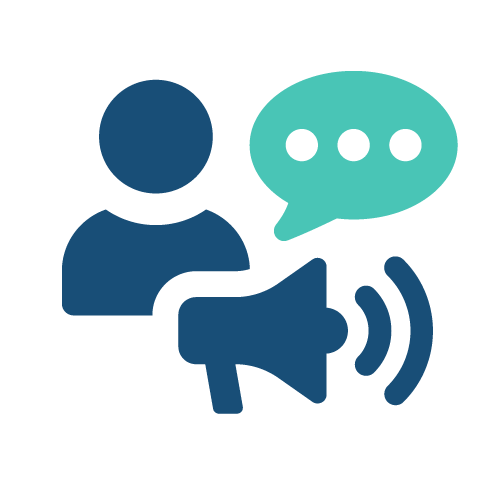 icon of a person with a megaphone and a chat bubble